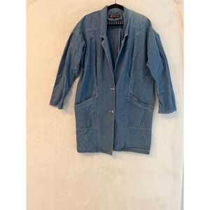 Andy Johns Vintage Denim Chore Coat Jacket Womens Medium Blue Cotton Duster Long